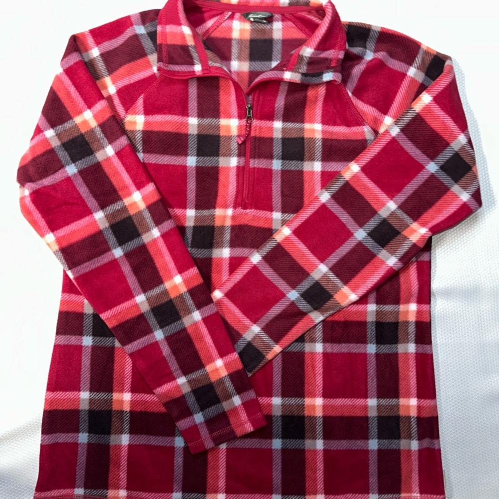 Women’s Eddie Bauer Berry Plaid 1/4 zip pullover